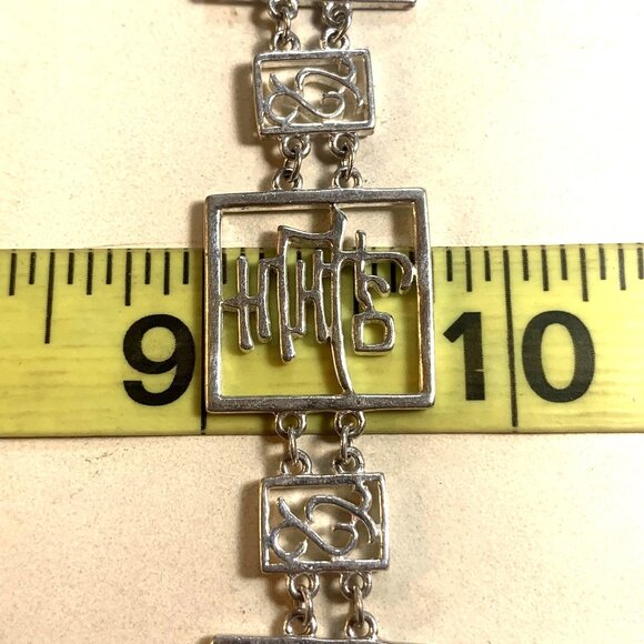 VTG Sterling Silver Chinese Character Lucky Symbol Bracelet Toggle Clasp Size 9" - Picture 8 of 10